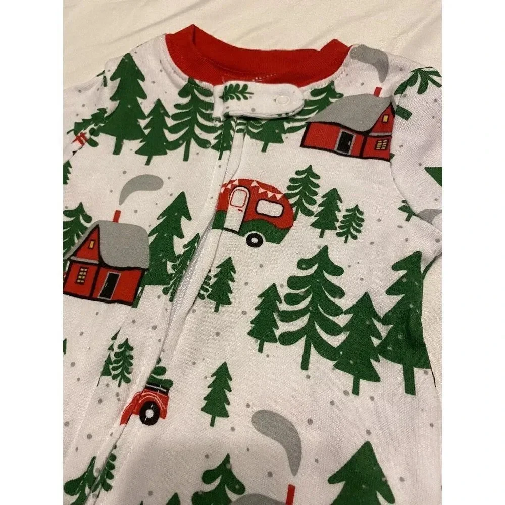 Holiday Time Unisex 1 Piece Sleep & Play 0-3M Trees Campers Cabins one piece